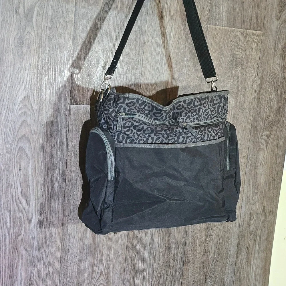 iPackbaby‎ Leopard Print Diaper Bag Messenger Crossbody Travel Tote Black Gray
